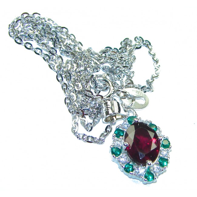 Blooming Rose 3.5 CARAT Ruby .925 Sterling Silver handmade Necklace