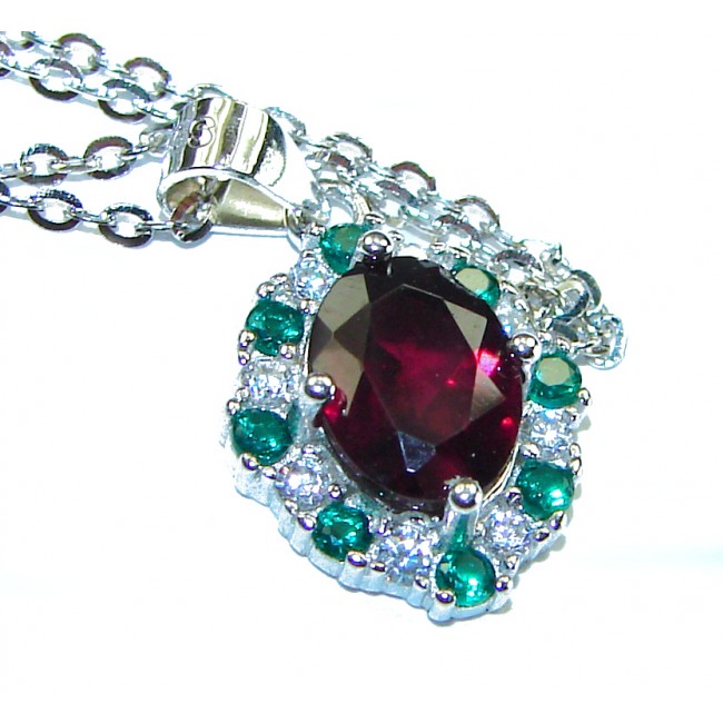 Blooming Rose 3.5 CARAT Ruby .925 Sterling Silver handmade Necklace