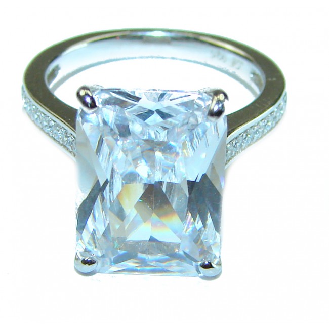 15.5 carat White Topaz .925 Sterling Silver handcrafted ring size 5