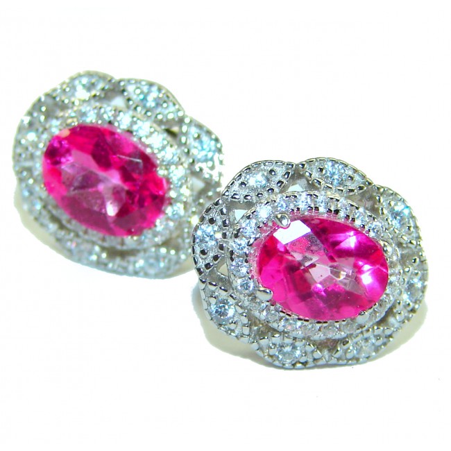 Precious Pink Sapphire .925 Sterling Silver entirely handmade earrings