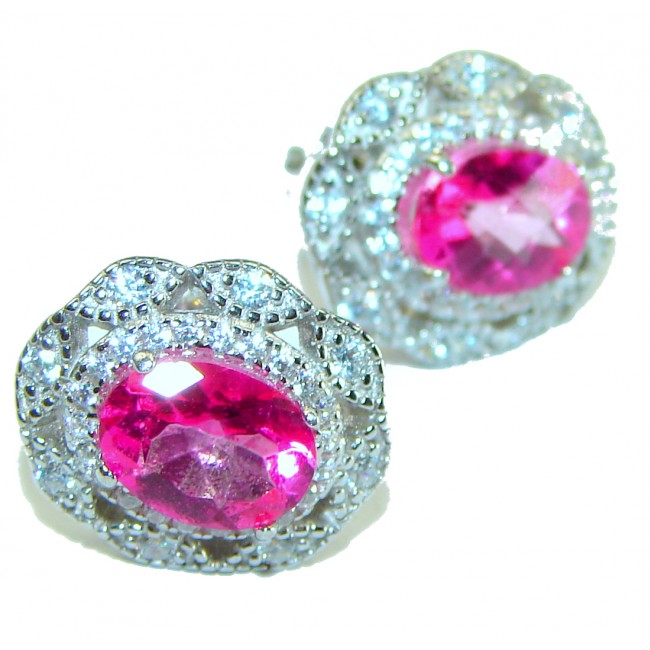 Precious Pink Sapphire .925 Sterling Silver entirely handmade earrings