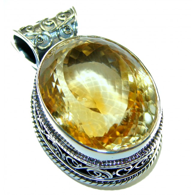 43.55 carat Oval cut flawless Lemon Quartz .925 Sterling Silver handcrafted pendant