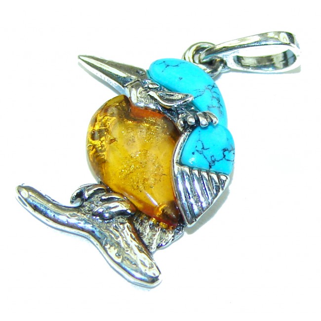 Summer Bird Amber Turquoise .925 Sterling Silver handmade Pendant