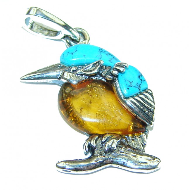 Summer Bird Amber Turquoise .925 Sterling Silver handmade Pendant