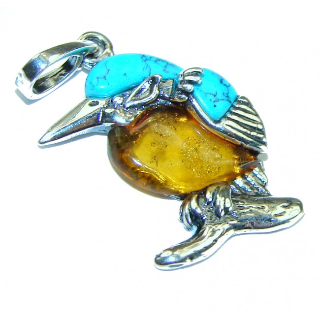 Summer Bird Amber Turquoise .925 Sterling Silver handmade Pendant