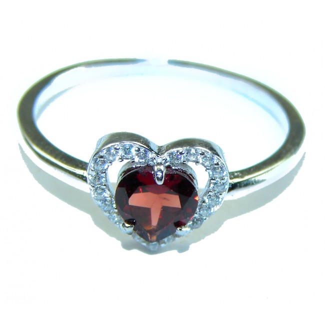 Loving Heart Authentic Garnet .925 Sterling Silver handcrafted Ring size 9