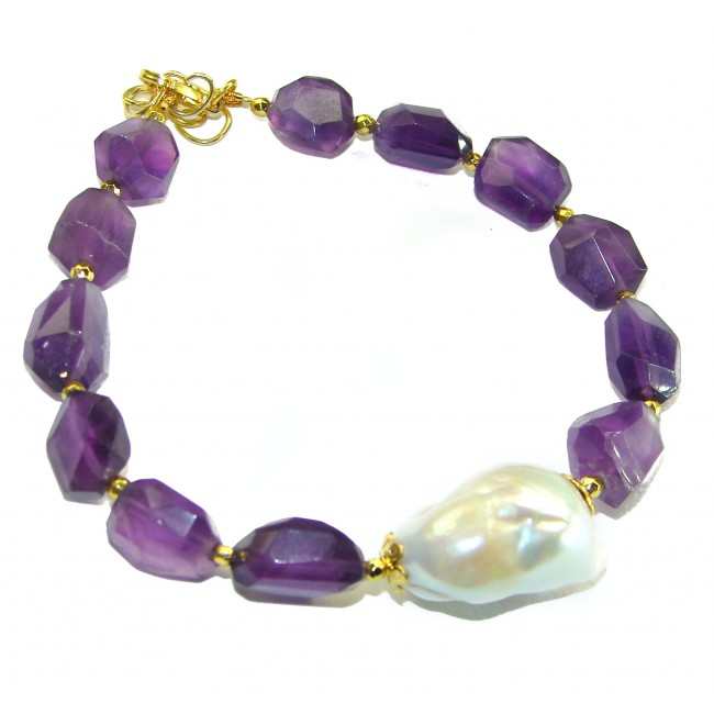 Amethyst Mother of Pearl 14K Gold over .925 Sterling Silver handmade Bracelet