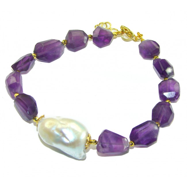 Amethyst Mother of Pearl 14K Gold over .925 Sterling Silver handmade Bracelet