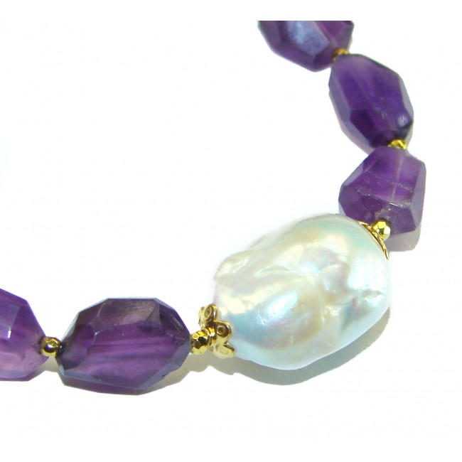 Amethyst Mother of Pearl 14K Gold over .925 Sterling Silver handmade Bracelet