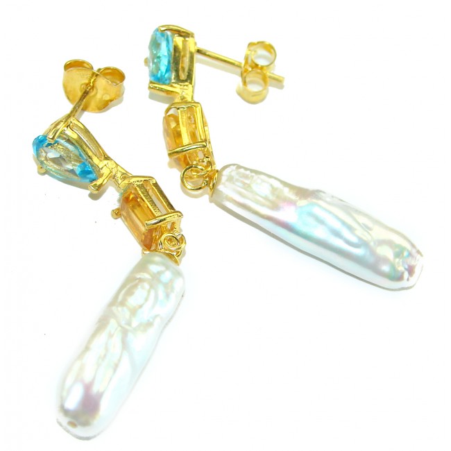 Precious genuine Mother of Pearl 14K Gold over .925 Sterling Silver earrings