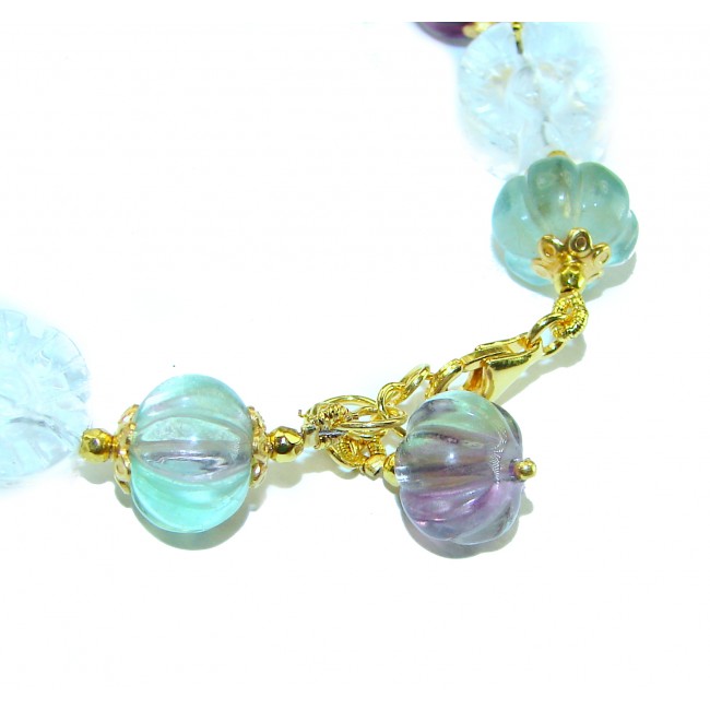 Top quality Genuine carved Fluorite 14k Gold over .925 Sterling Silver handcrafted bracelet