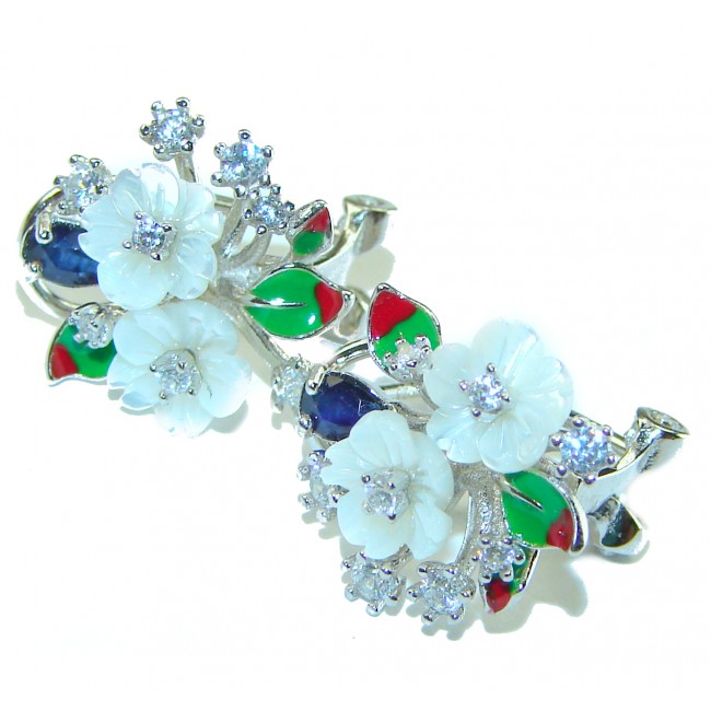 Precious Blister Pearl Enamel .925 Sterling Silver handcrafted Earrings