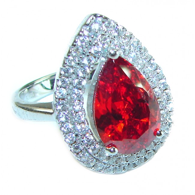 Red Brilliance 24.5 carat Red Topaz .925 Silver handcrafted Large Cocktail Ring s. 6