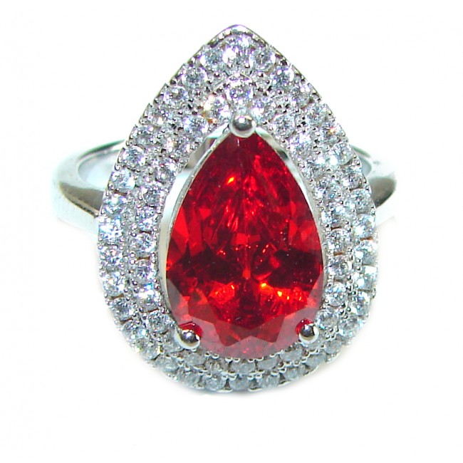 Red Brilliance 24.5 carat Red Topaz .925 Silver handcrafted Large Cocktail Ring s. 6