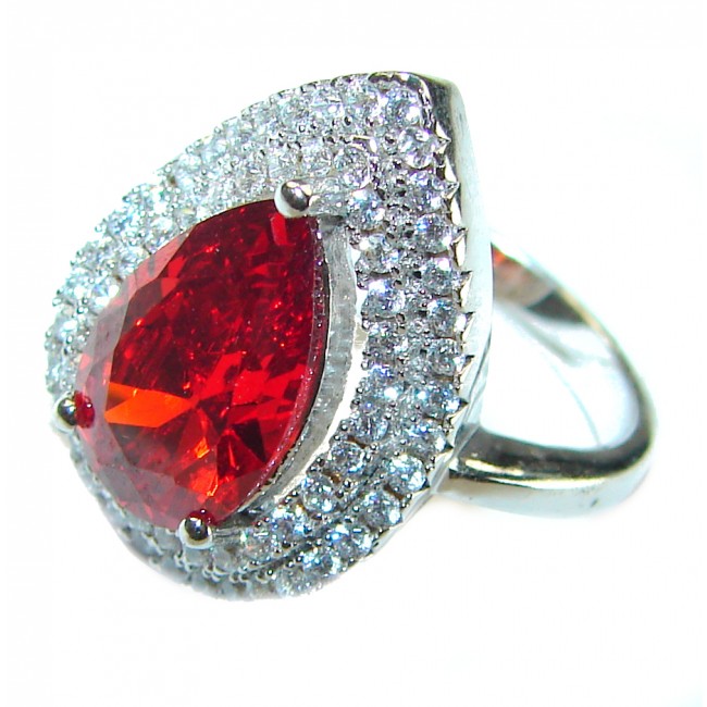 Red Brilliance 24.5 carat Red Topaz .925 Silver handcrafted Large Cocktail Ring s. 6