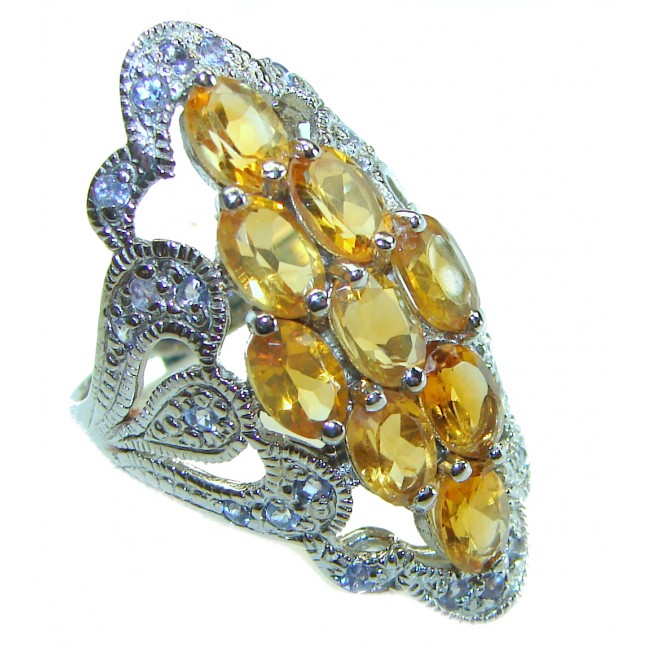 Authentic Citrine .925 Sterling Silver handmade Cocktail Ring s. 7 1/2