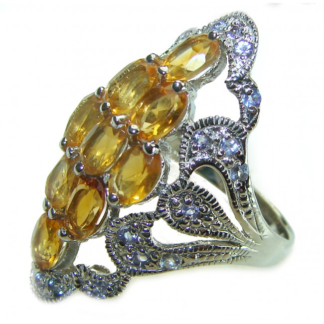 Authentic Citrine .925 Sterling Silver handmade Cocktail Ring s. 7 1/2