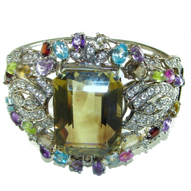 Born to Glow Absolutely Spectacular authentic 55.6 carat Smoky Topaz .925 Sterling Silver handmade bangle Bracelet