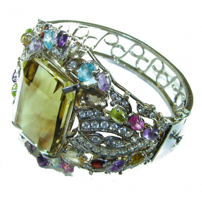 Born to Glow Absolutely Spectacular authentic 55.6 carat Smoky Topaz .925 Sterling Silver handmade bangle Bracelet