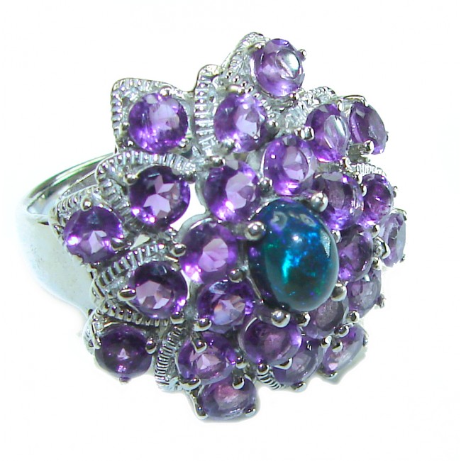 Diffrenet Galaxy Authentic Black Opal Amethyst .925 Sterling Silver Ring size 8