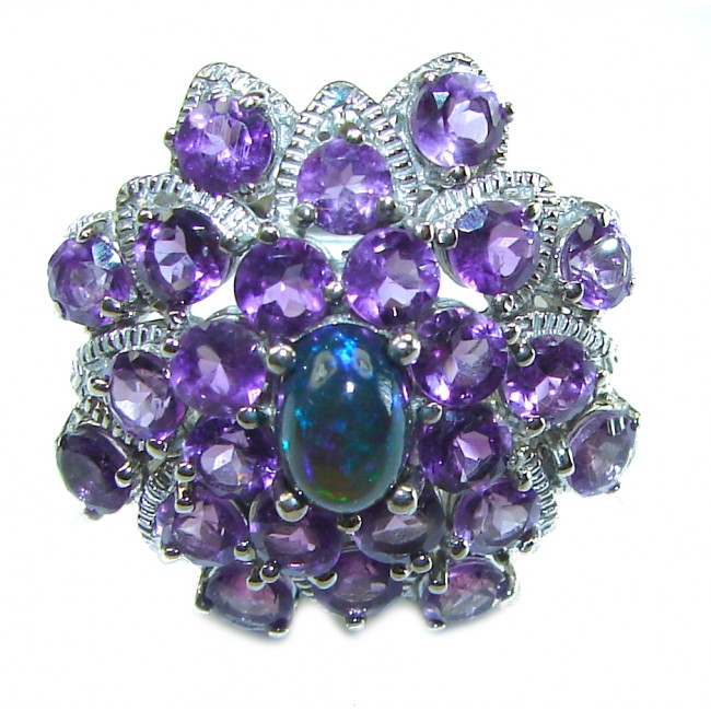 Diffrenet Galaxy Authentic Black Opal Amethyst .925 Sterling Silver Ring size 8