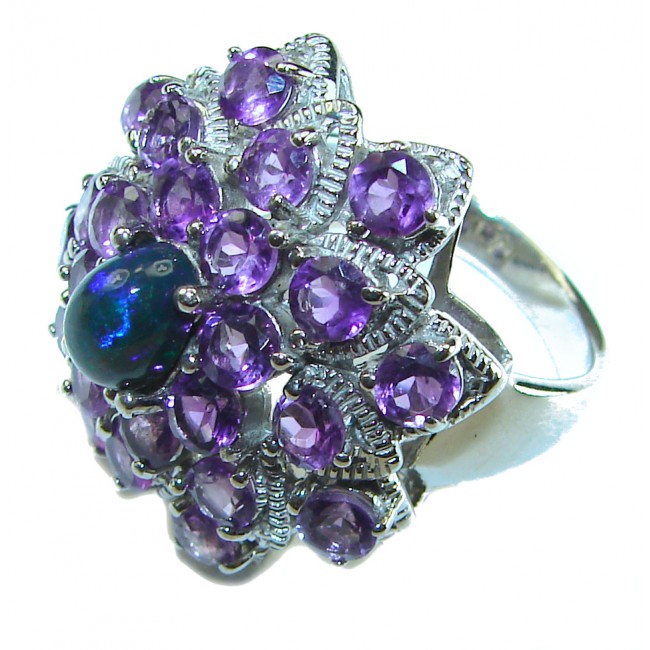 Diffrenet Galaxy Authentic Black Opal Amethyst .925 Sterling Silver Ring size 8