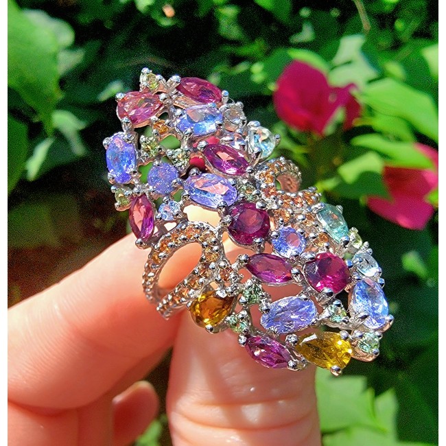 Enchanted Garden Authentic African Tanzanite .925 Sterling Silver handmade Ring size 8 1/4