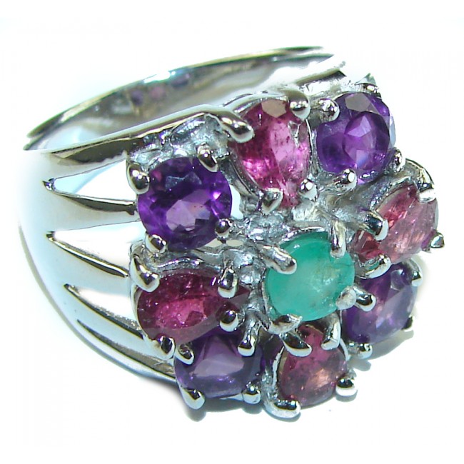 Enchanted Garden Emerald .925 Sterling Silver handcrafted Ring size 9