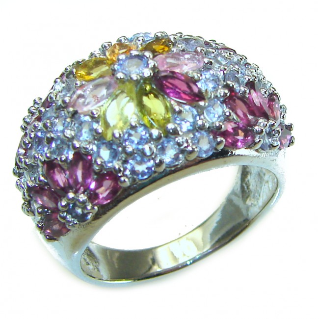 Natural Watermelon Tourmaline Tanzanite .925 Sterling Silver ring size 8 1/4