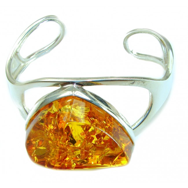 Vintage Design Genuine faceted Amber .925 Sterling Silver handmade Bracelet / Cuff