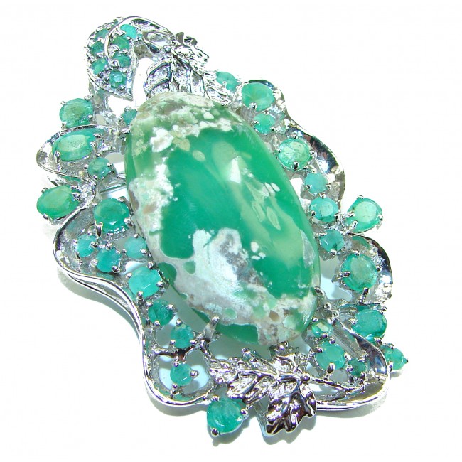 Great Beauty Chrysoprase Emerald .925 Sterling Silver handcrafted Pendant Brooch