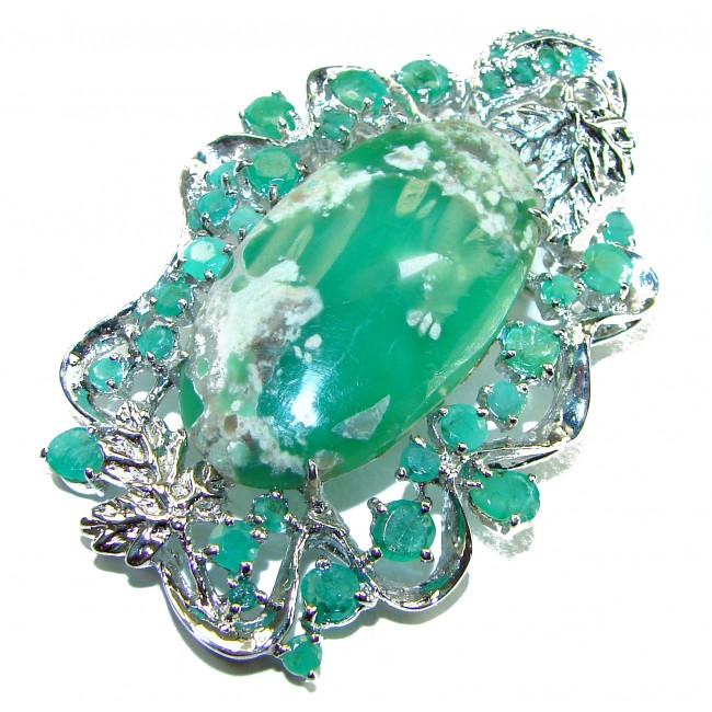 Great Beauty Chrysoprase Emerald .925 Sterling Silver handcrafted Pendant Brooch