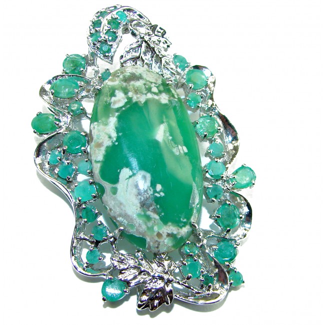 Great Beauty Chrysoprase Emerald .925 Sterling Silver handcrafted Pendant Brooch