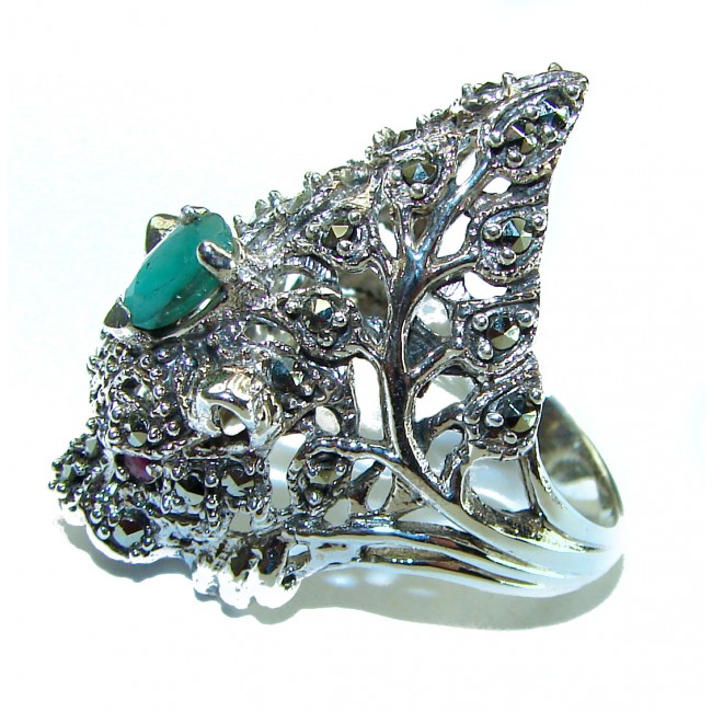 Green Panther Emerald .925 Sterling Silver handcrafted Ring size 7