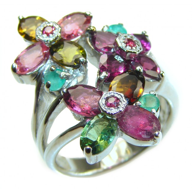 Precious Flower Tourmaline .925 Sterling Silver Handcrafted Ring size 7