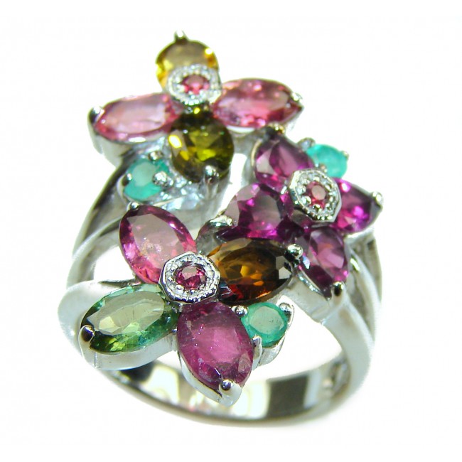 Precious Flower Tourmaline .925 Sterling Silver Handcrafted Ring size 7