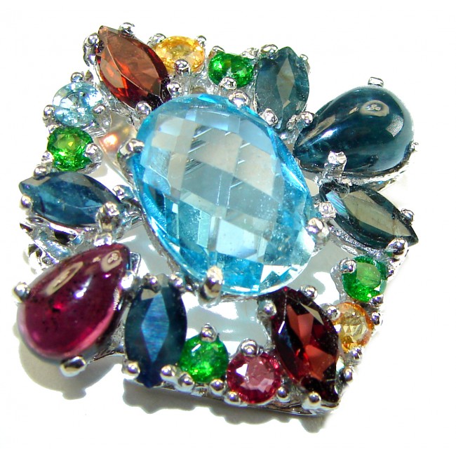 Vintage Design Swiss Blue Topaz .925 Sterling Silver handcrafted Pendant & Brooch