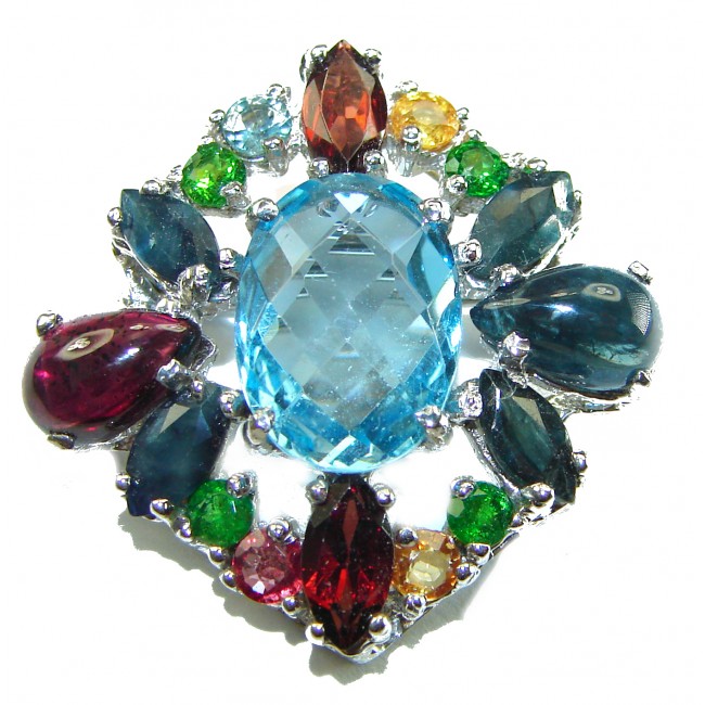 Vintage Design Swiss Blue Topaz .925 Sterling Silver handcrafted Pendant & Brooch