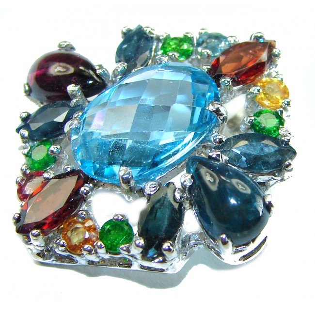 Vintage Design Swiss Blue Topaz .925 Sterling Silver handcrafted Pendant & Brooch