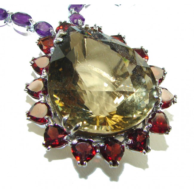 Outstanding carved Smoky Topaz .925 Sterling Silver handcrafted Statement necklace