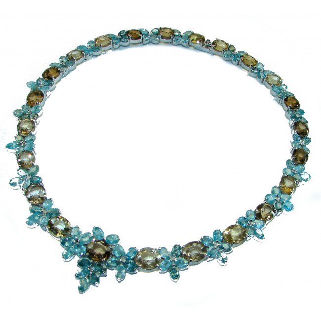 Giovanna Champagne Smoky Topaz .925 Sterling Silver handcrafted large Statement necklace