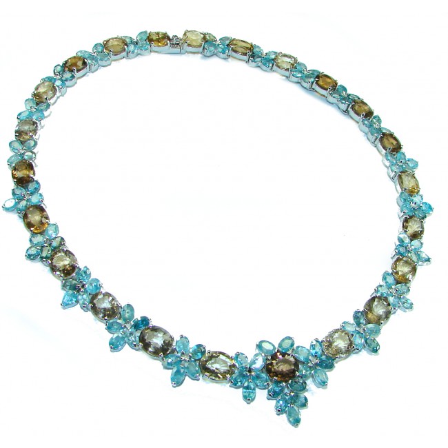 Giovanna Champagne Smoky Topaz .925 Sterling Silver handcrafted large Statement necklace