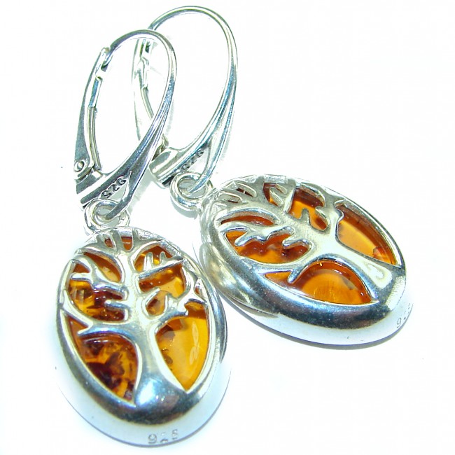 Family Tree Natural Amber .925 Sterling Silver handmade earrings