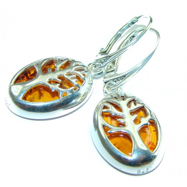 Family Tree Natural Amber .925 Sterling Silver handmade earrings