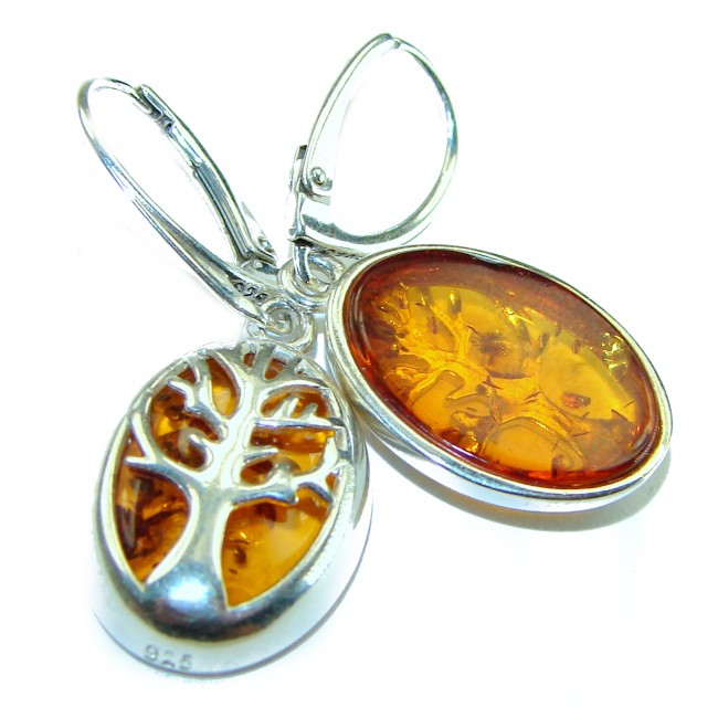 Family Tree Natural Amber .925 Sterling Silver handmade earrings