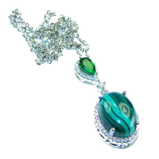 Authentic Green Malachite .925 Sterling Silver handmade necklace