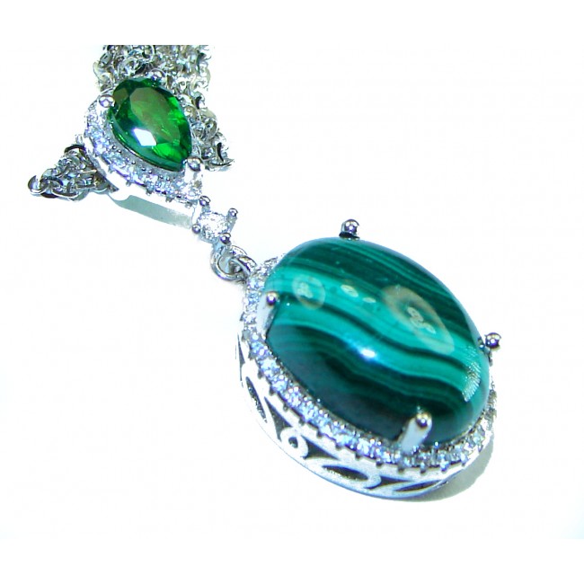 Authentic Green Malachite .925 Sterling Silver handmade necklace