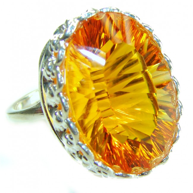 Golden Rays of Sunlight 39.5 carat Yellow Topaz .925 Sterling Silver Large Ring size 8 1/2