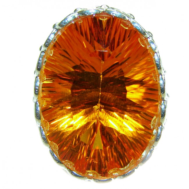 Golden Rays of Sunlight 39.5 carat Yellow Topaz .925 Sterling Silver Large Ring size 8 1/2