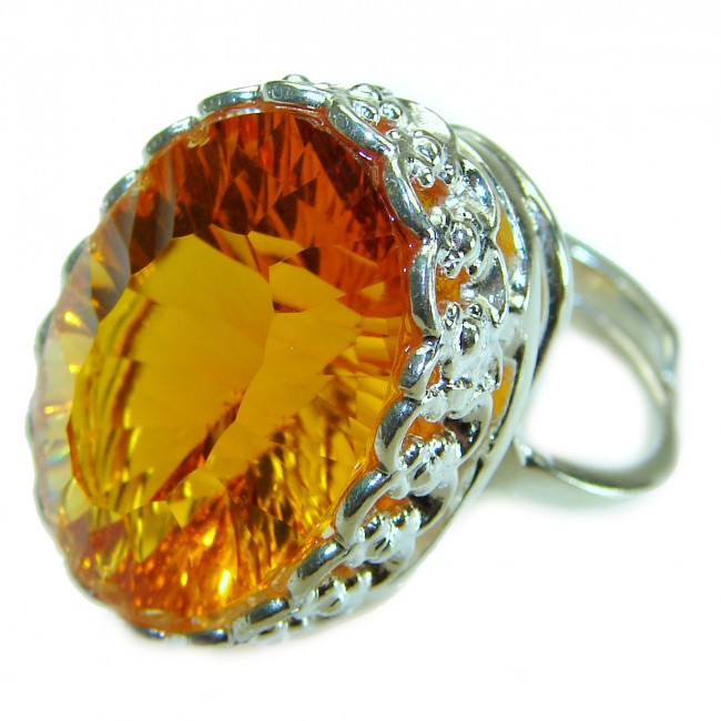 Golden Rays of Sunlight 39.5 carat Yellow Topaz .925 Sterling Silver Large Ring size 8 1/2